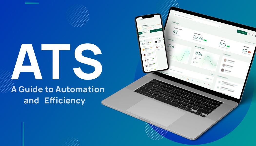 ATS Software in UAE dashboard showing recruitment automation and efficiency metrics on laptop and mobile devices with analytics charts and candidate tracking interface