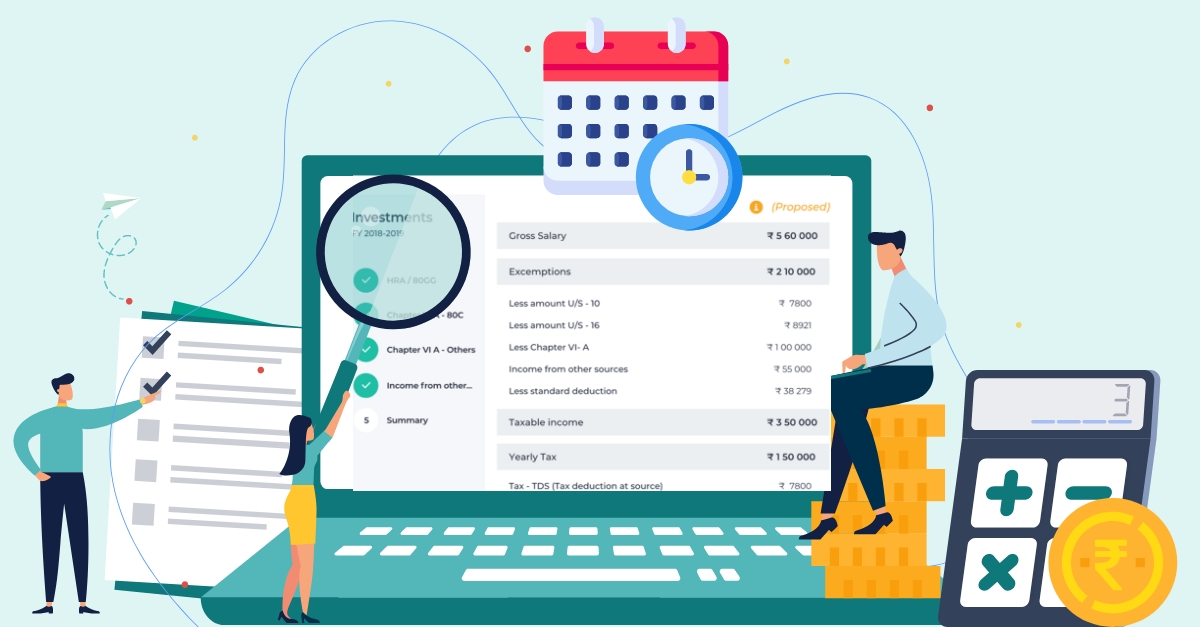 Illustration showing payroll management with a laptop screen displaying salary breakdown, tax calculations, and financial summaries, relevant to the Top 10 Payroll Software in Pakistan for 2025.