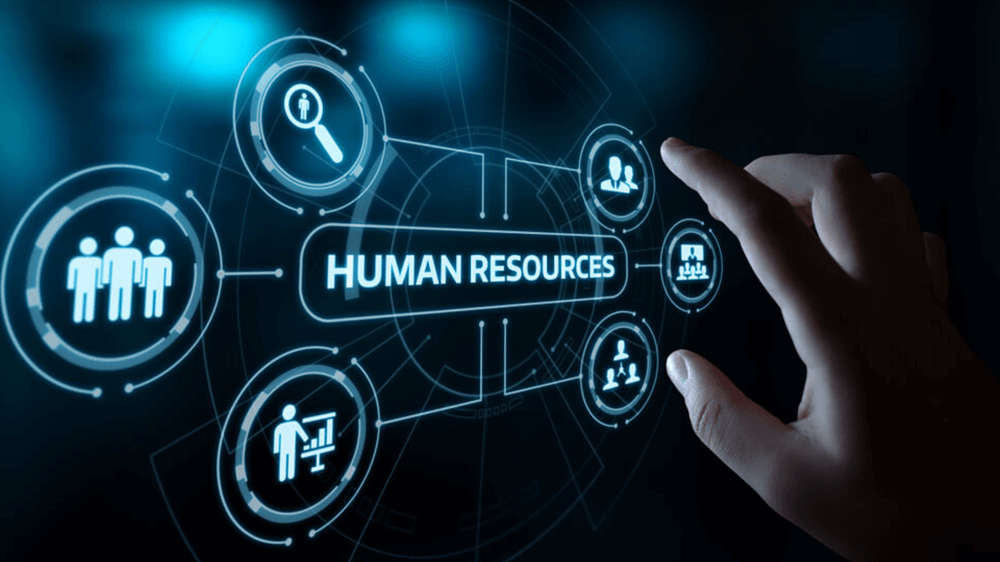 Interactive digital interface showcasing icons related to human resources, representing services provided by Human Resource Services Companies in Pakistan.