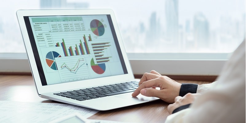 Payroll software for small business dashboard showing graphs and analytics on employee salary and HR performance data.