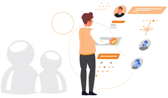 Illustration showing HR Software in Pakistan with employee data and profile management features.