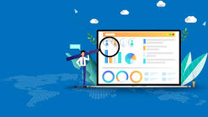 Illustration of a business professional analyzing charts and graphs on a large screen, representing data insights and performance metrics in Talent Acquisition Software.